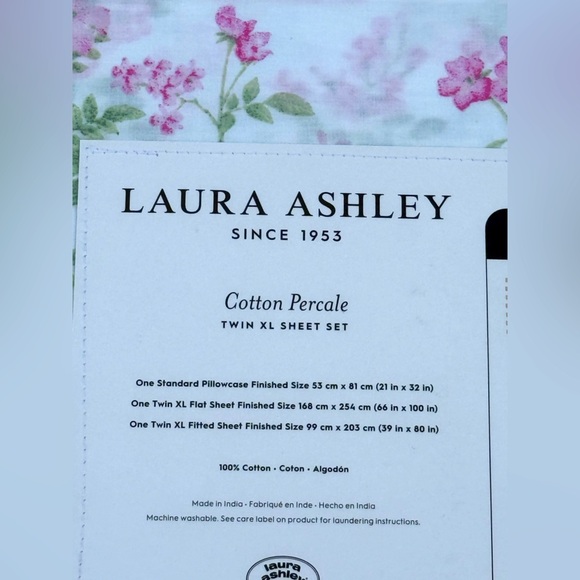 Laura Ashley Fawna Raspberry Green Floral Cotton Percale TWIN XL Sheet Set 3pc - Picture 10 of 10